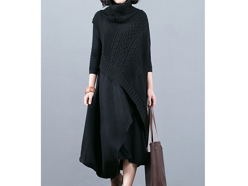 A-Thena Turtleneck Shift Casual Knitted Dress For Women
