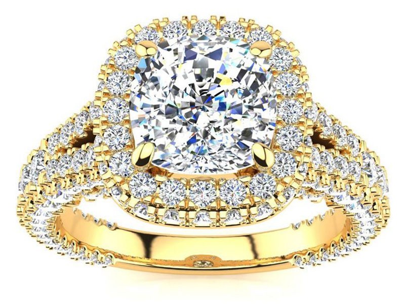 Women's Carat Cushion Cut Halo Diamond Engagement Ring In 14K Yellow Gold