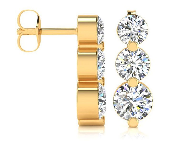 Women's Natural Diamond Graduated Drop Earrings In 14K Yellow Gold