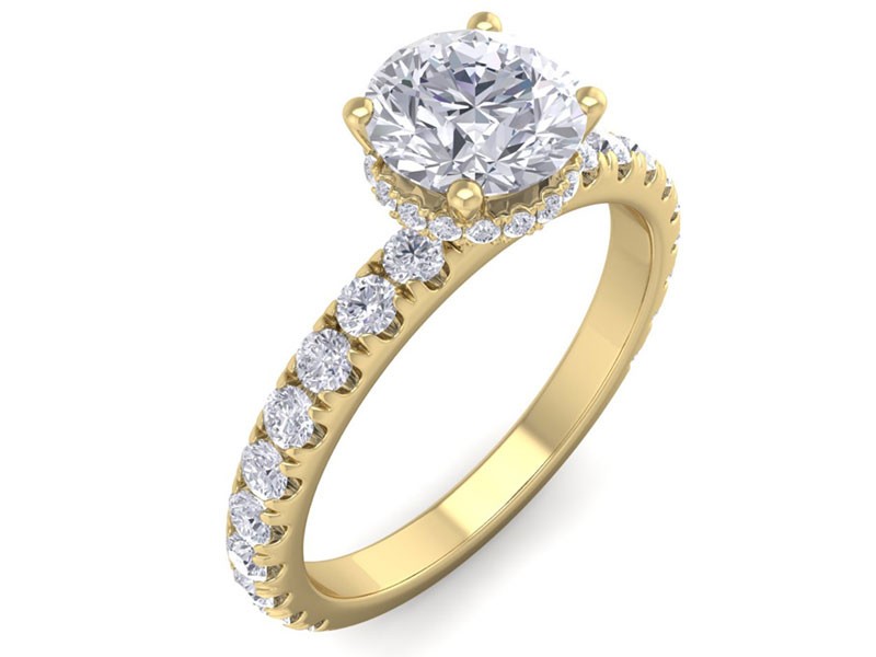 Women's Round Shape Hidden Diamond Engagement Ring In 14 Karat Yellow Gold