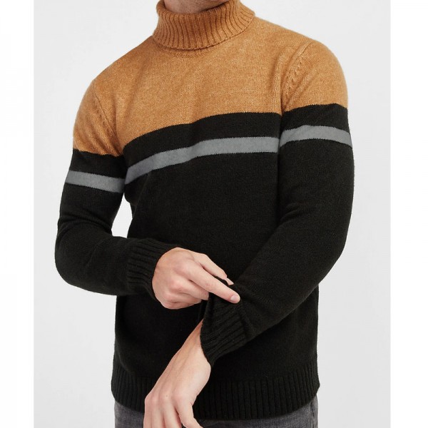 Men's Cozy Striped Turtleneck Sweater