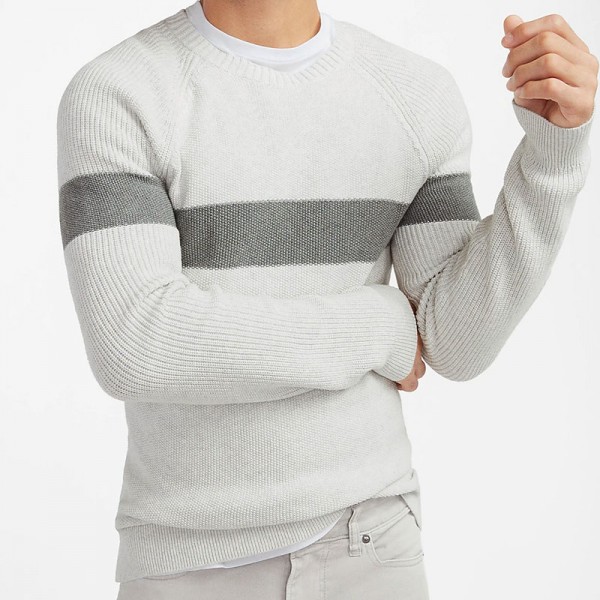 Chest Stripe Knit Crew Neck Sweater For Men