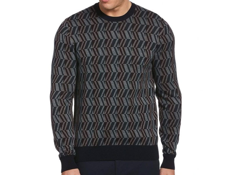 Patterned Jacquard Crew Neck Sweater For Men