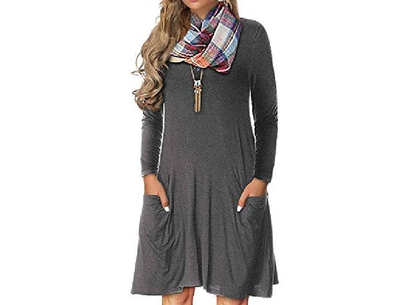 Women's Plus Size Casual Long Sleeve Loose Pocket Dress