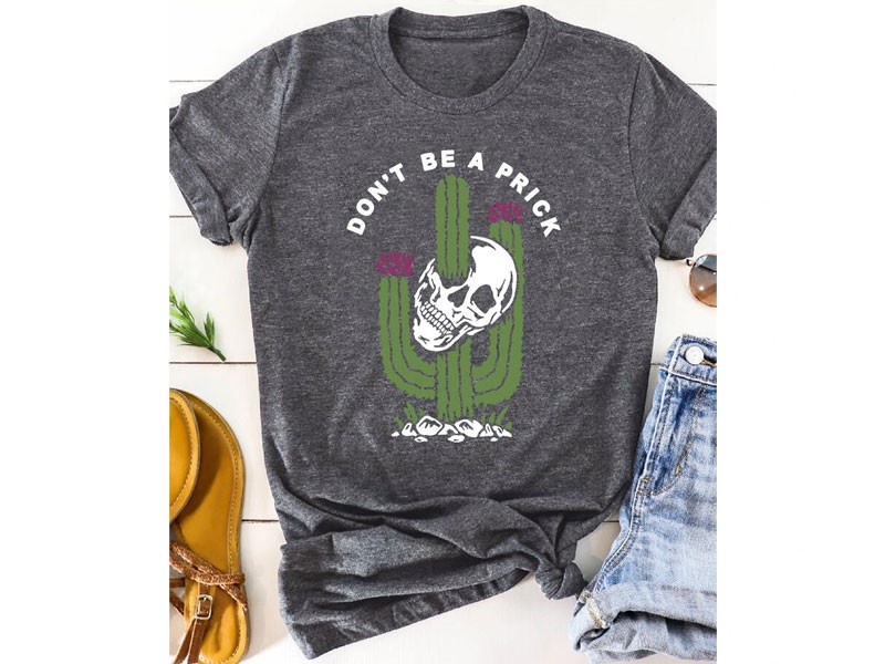 Don't Be A Prick Cactus Steer Skull T-Shirt Tee Dark Grey