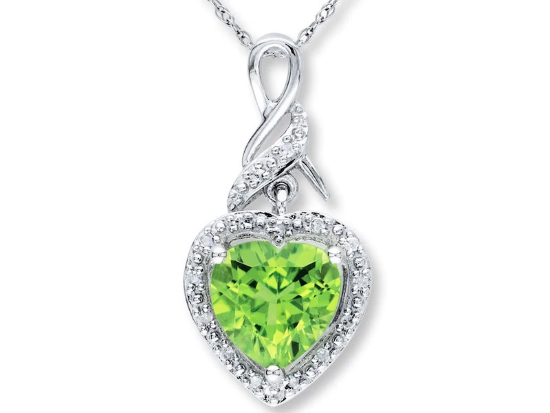 Women's Peridot Heart Necklace 1/20 ct tw Diamonds Sterling Silver