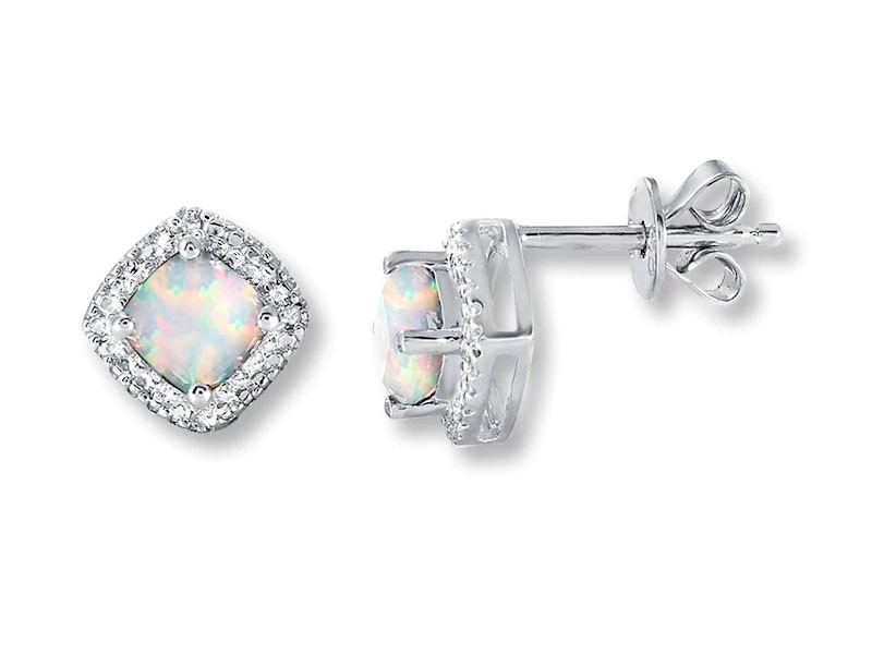 Lab-Created Opal Diamond Accents Sterling Silver Earrings For Women