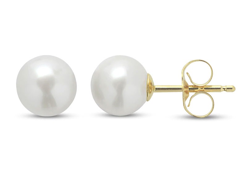 Women's Cultured Pearl Stud Earrings 14K Yellow Gold