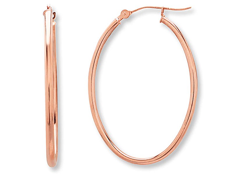Women's Oval Hoop Earrings 14K Rose Gold 32mm