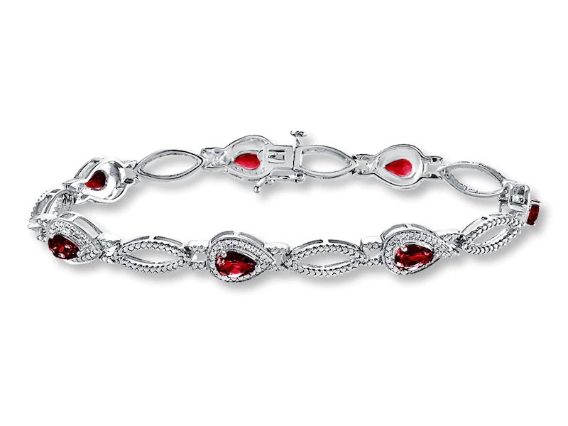Women's Garnet Bracelet Diamond Accents Sterling Silver
