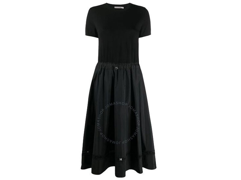 Moncler Black Embroidered Logo Knitted A-Line Dress
