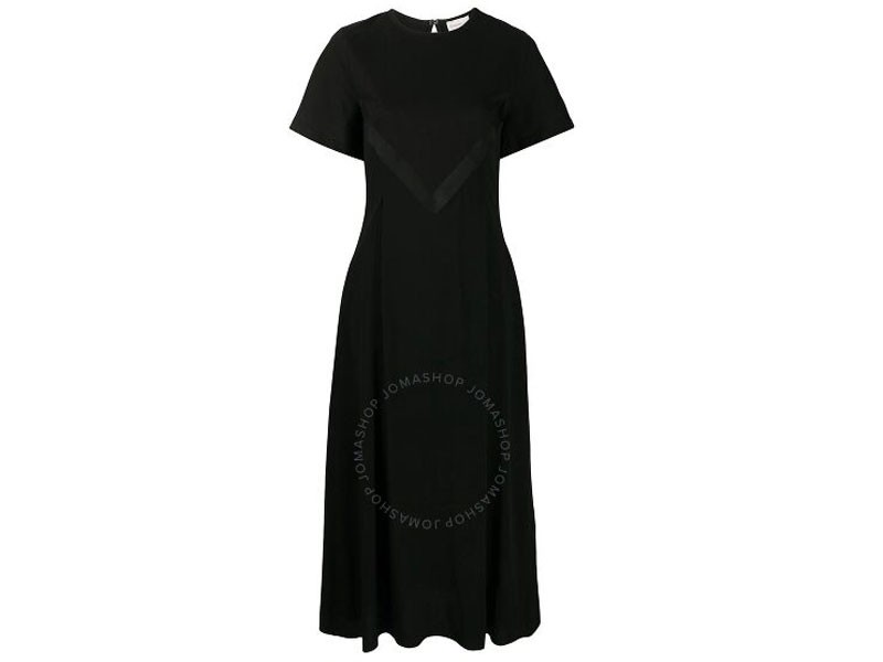 Moncler Ladies Black Ribbon Detail Mid-Length Dress