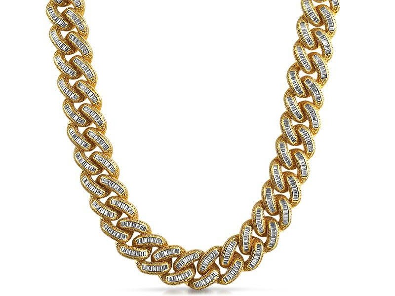 Baguette Lab Diamond Gold Cuban Chain For Men