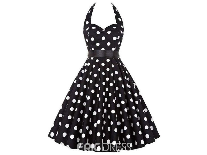 Ericdress Vintage Halter Polka Dots A Line Dress For Women