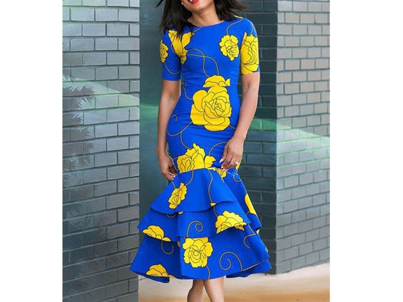 Floral Round Neck Print Dress For Women