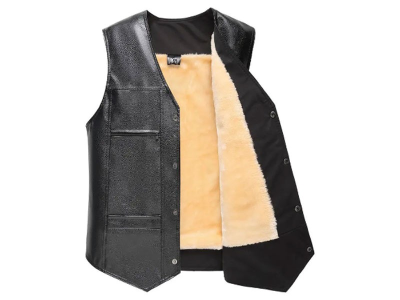 Men's FLeece Winter Warm Business Black Faux Leather Vest