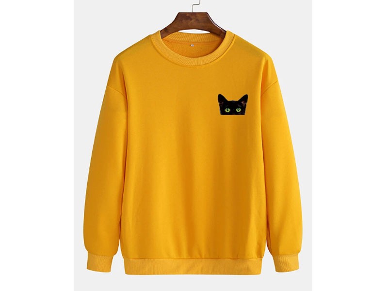 Men's Cat Print Round Neck Cotton Pullover Long Sleeve Sweatshirts