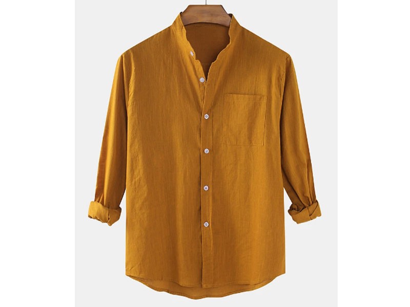 Men's Cotton & Line Solid Color Thin Casual Long Sleeve Shirts With Pocket
