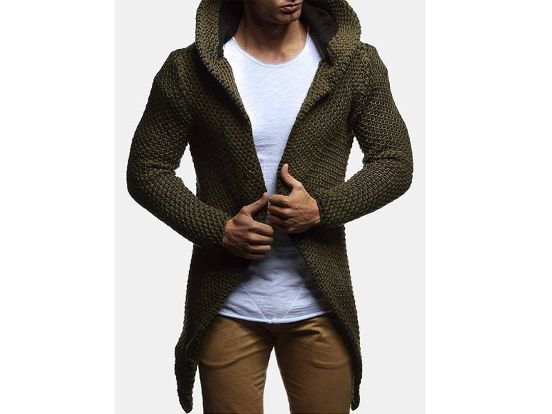 Men's Fashion Hooded Cardigan Sweater Coat Mid-long
