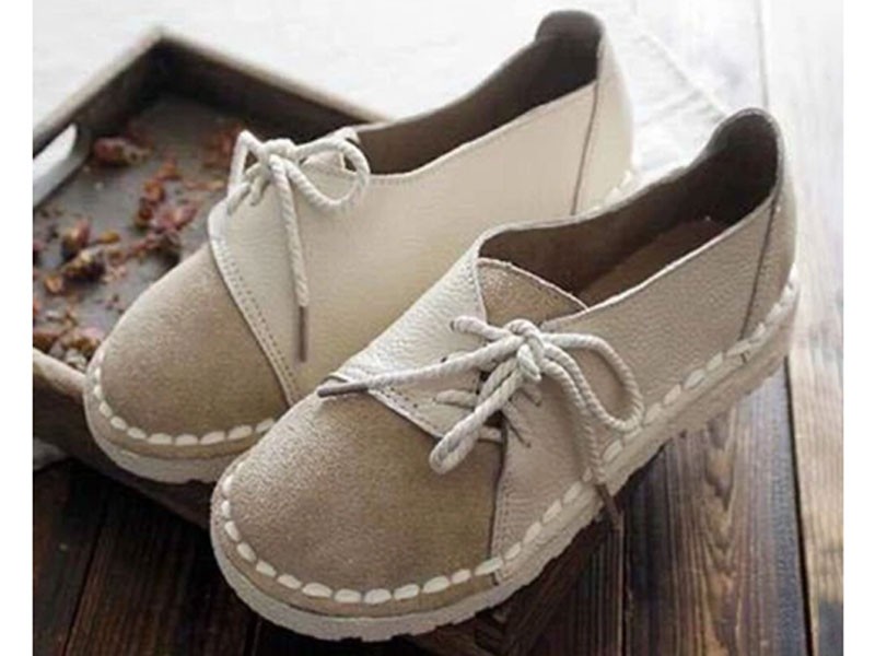 Large Size Women Casual Soft Splicing Lace Up Flat Loafers