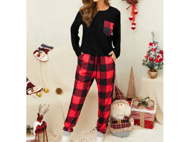 Yoins Women's Christmas Patchwork Drawstring Long Sleeves Two Pieces Outfit