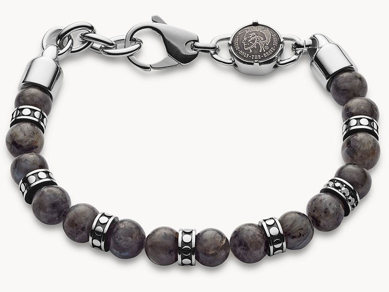 Diesel Men's Beaded Gray Labradorite Bracelet