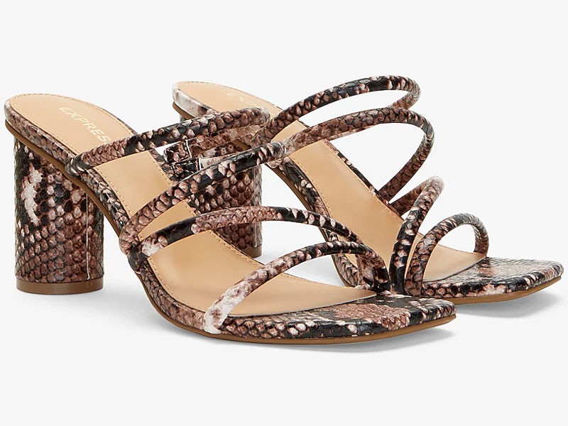 Snakeskin Textured Strappy Heeled Sandals For Women