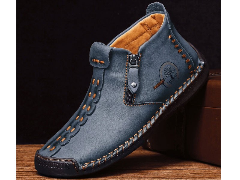 Men's Hand Stitching Leather Non-slip Anti-Collision Toe Cap Casual Ankle Boots