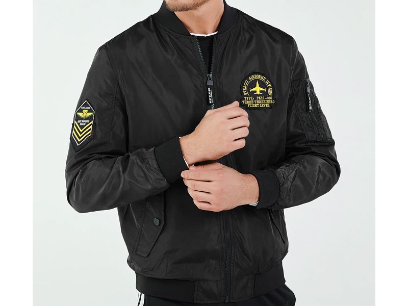 Koyye Men's Badge Baseball Collar Jacket