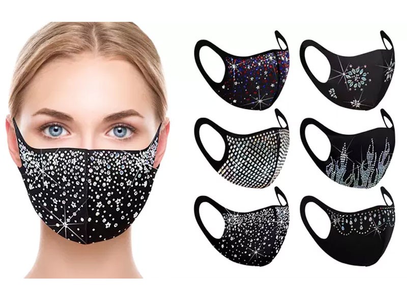 6 Pack Rhinestone Holiday Bling Face Mask For Women