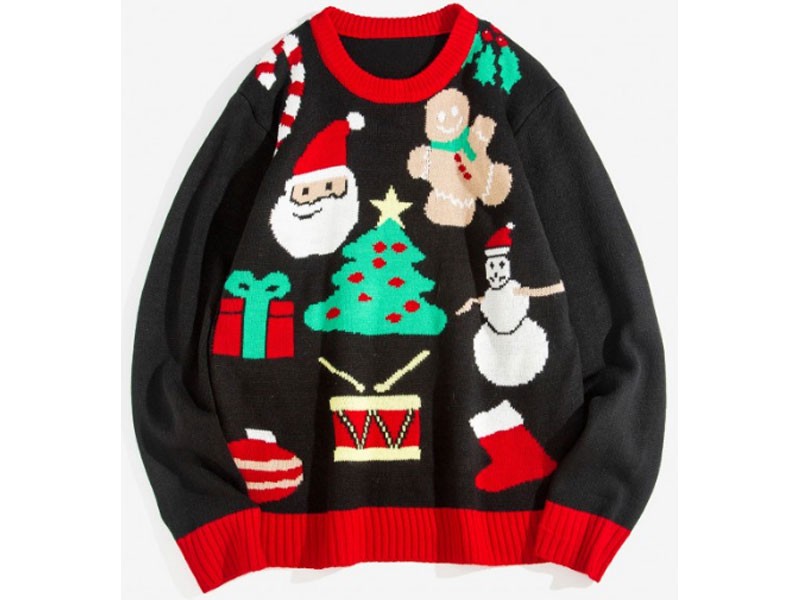 Christmas Tree Santa Claus Pattern Pullover Sweater For Women