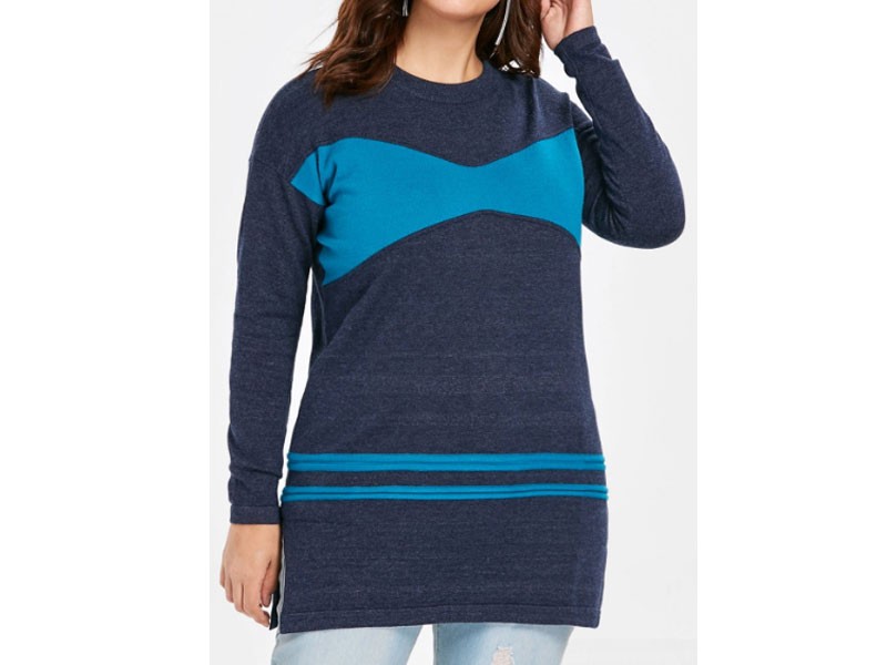 Women's Plus Size Patchwork Tunic Sweater
