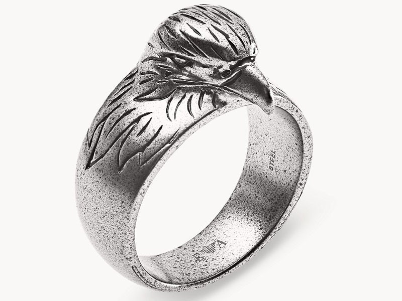 Emporio Armani Men's Eagle Head Stainless Steel Cocktail Ring
