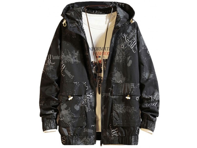 Hooded Graphic Print Double Pockets Jacket For Women