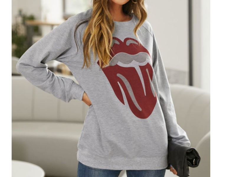 Yoins Lip Print Crew Neck Long Sleeves Sweatshirt For Women