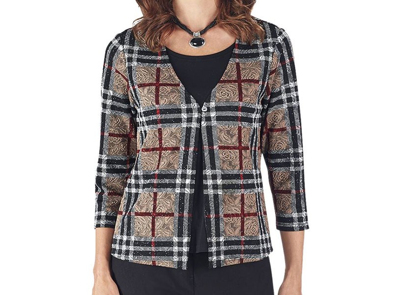 Women's Sparkling Plaid Two-For Cardigan