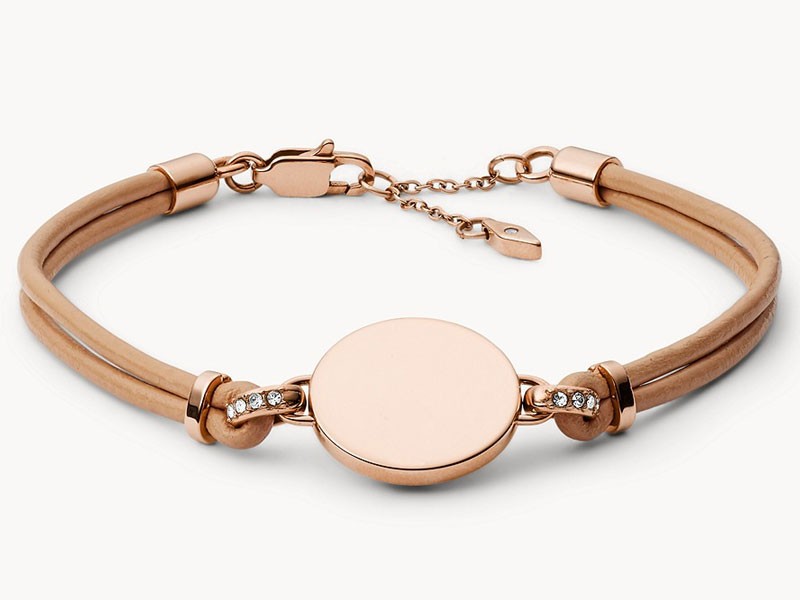 Fossil Disc Nude Leather Bracelet For Women