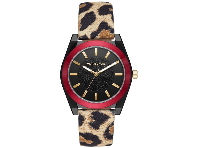 Ladies' Michael Kors Channing Leopard Print Leather Strap Watch