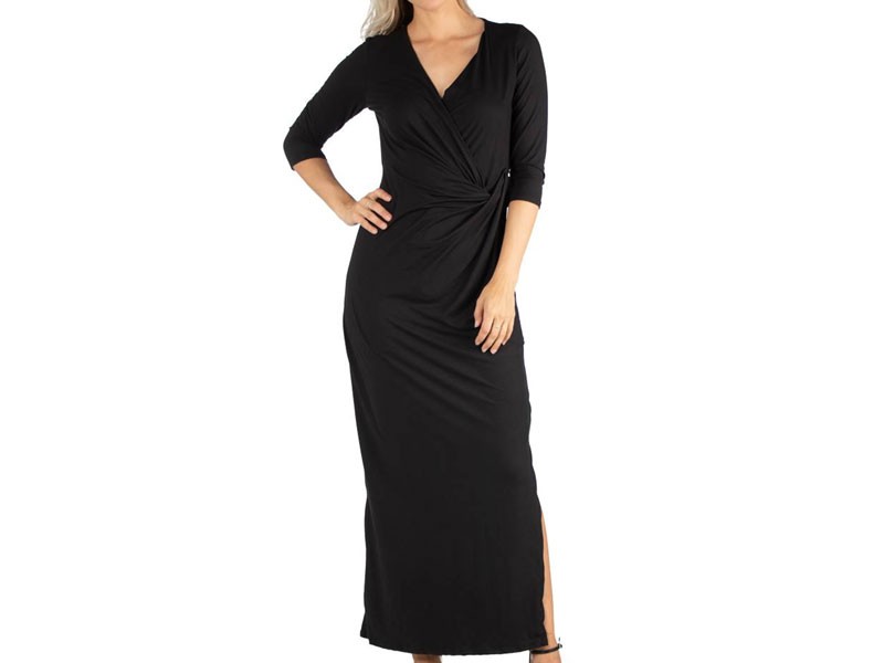 Women's 24/7 Comfort Apparel Side Slit Faux Wrap Maxi Dress