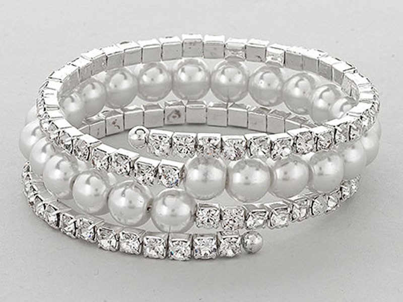 Women's Rosa Rhinestones Rhinestone & Pearl Silver Bracelet