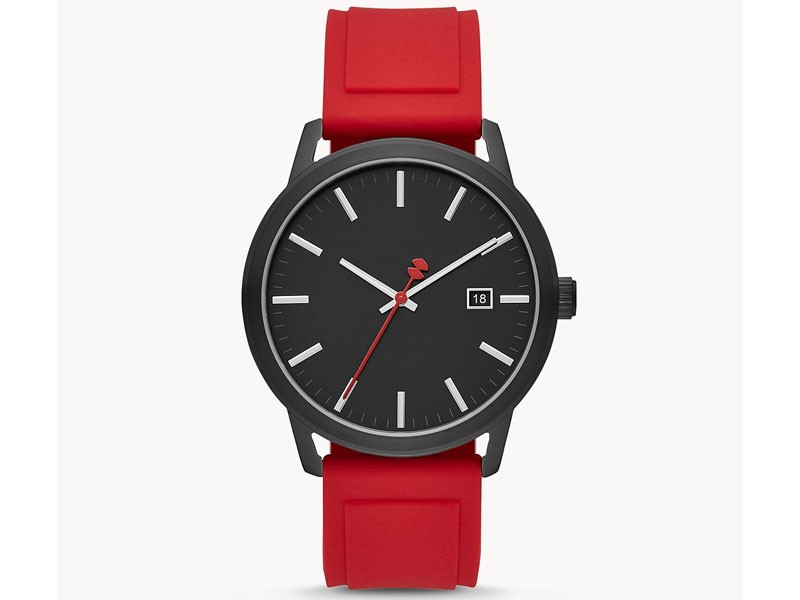 Watch Station Collection Three-Hand Date Red Silicone Watch For Men