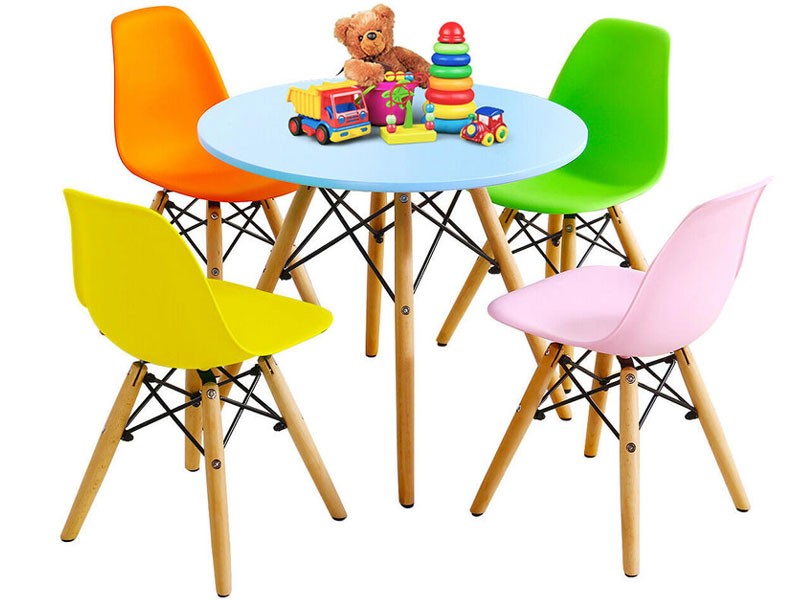 Costway 5 Piece Kids Mid-Century Modern Color Round Table Chair Set