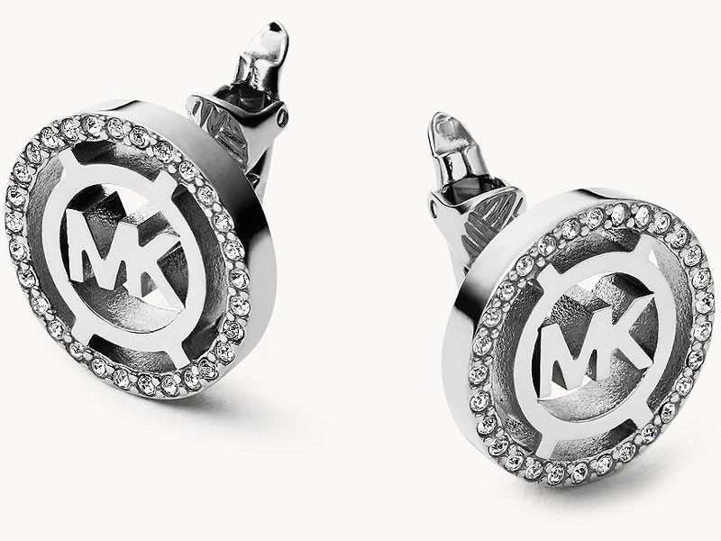 Michael Kors Silver Tone Logo Earrings For Women