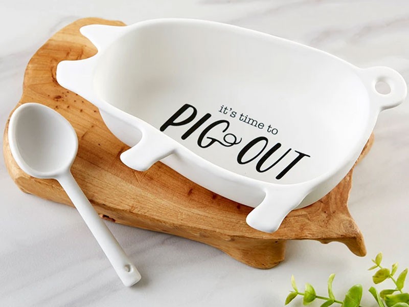 Ceramic Pig Out Dip Bowl And Spoon