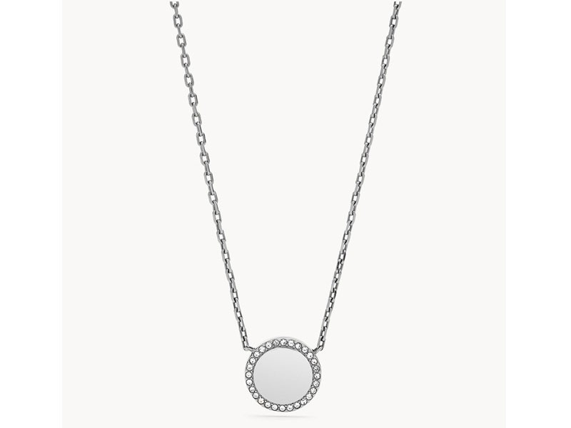 Fossil Pave Disc Stainless Steel Necklace For Women