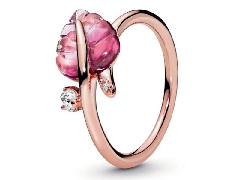 Pandora Rose Pink Murano Glass Leaf Ring For Women