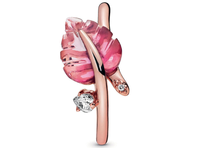 Pandora Rose Pink Murano Glass Leaf Ring For Women