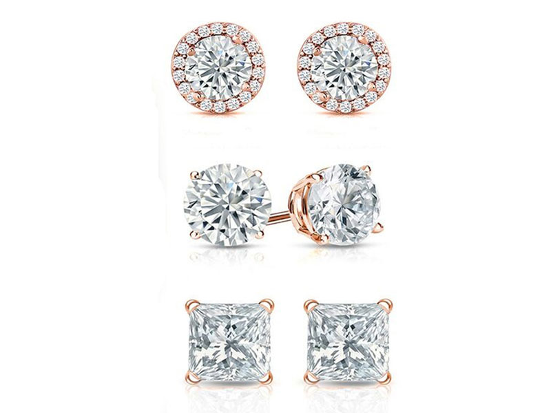 Women's Set of 3 Sterling Silver Swarovski Crystal Stud Set With Giftbox