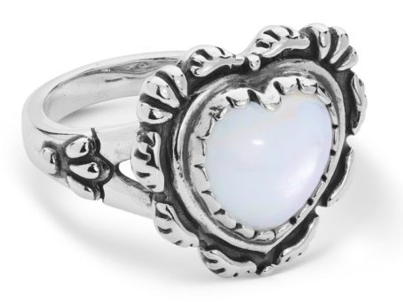 Women's Sterling Silver White Mother of Pearl Concho Heart Ring Size 5 to 10