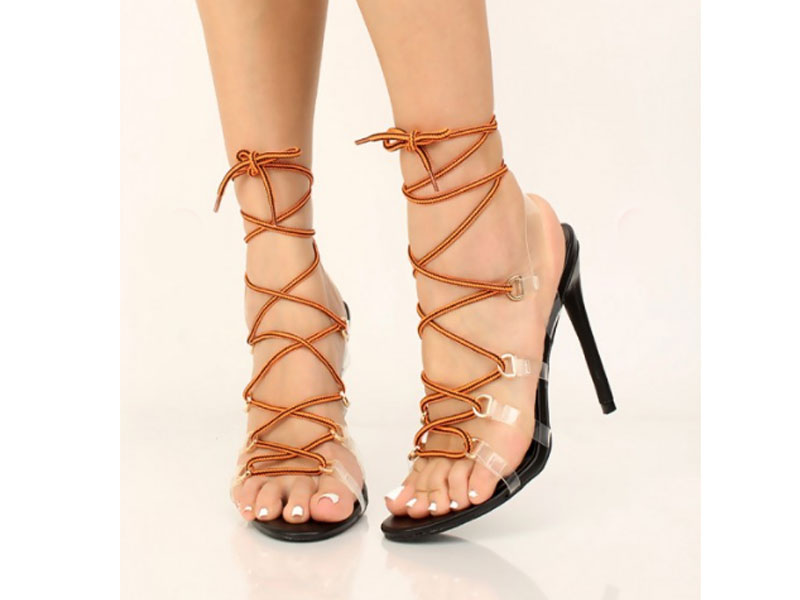 Women's Black Strappy Lace Up High Heels